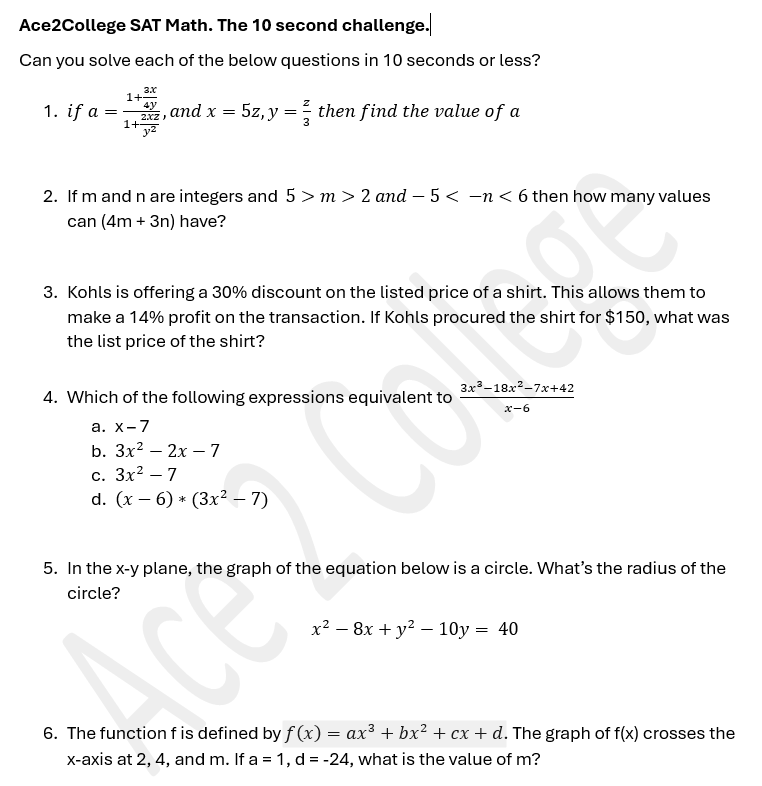 A2C SAT Math Challenge